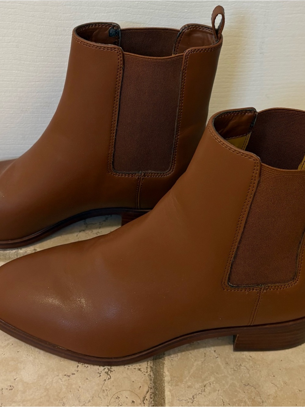 J. Crew Cognac Brown Leather Ankle Boots - Size 8.5 - Picture 2 of 4